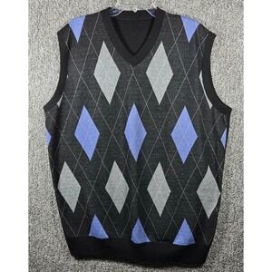 Argyle Vneck Sweater Vest Black Blue Mens Size 4XL Cotton Blend Sleeveless Top